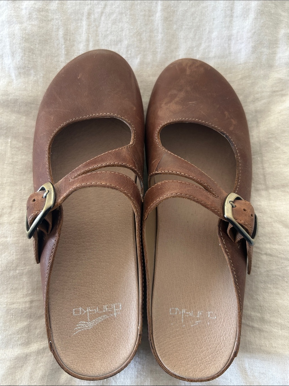 Dansko Brown Leather Mary Jane Clogs with Buckle